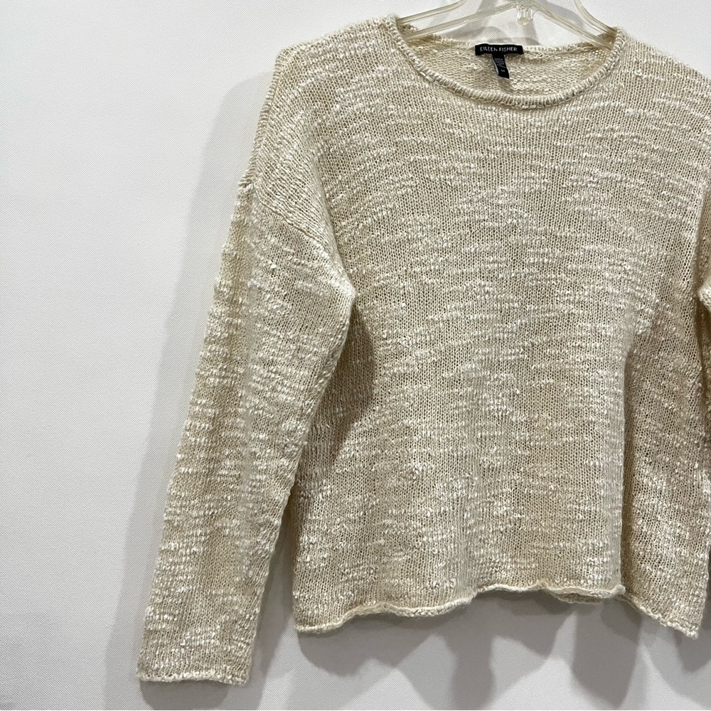 Eileen Fisher Mohair Tencel Lyocell Polyamide Size Small Petite Cream Sweater - Picture 3 of 7